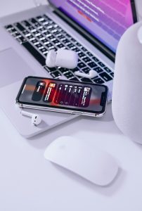Apple products on a desk